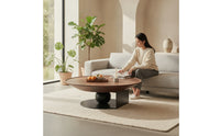 Round Wood Coffee Table Low-Profile Round Coffee Table Sculptural Furniture for Living Room, Lounge Area, Apartment