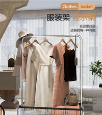 服装店展示架落地式男女童装专用陈列可移动货架橱窗多功能挂衣架 118cmU型带篮衣架+橡胶轮