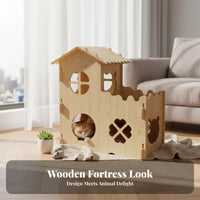 Wood Grain Finish Wooden Cat House Sturdy Construction Cat Castle Playhouse Spacious Pet Niture Easy to Clean for Cats, Kittens, Play Area, Indoors, Living Room, Bedroom