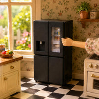 Black Dollhouse Refrigerator Clear Door Panel Miniature Refrigerator Water Dispenser Dollhouse Kitchen Decoration Matte Finish