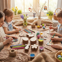 40 Pieces Blank Wooden Easter Cutouts Ready to Paint Easter Creative Lumber Shapes Pre-Drilled Hole Paintable Wood Shapes for Crafters, Parents