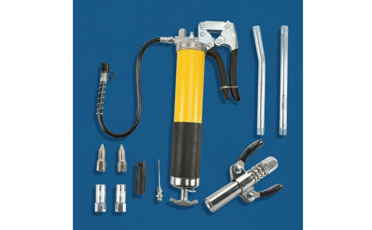 11 Pieces Handheld Grip Oil Kit Aluminum Alloy Body Manual High Pressure Oil Heavy Duty Lubrication Tool for Mechanics, Workshop, Garage