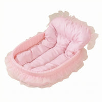 Quilted Oval Pet Bed Checkered Bolstered Pet Bed Supportive Raised Bolsters Ruffle Trim for Cats, Small Dogs
