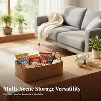 Woven Box with Lid Japanese aesthetic Storage Basket Sturdy Construction for Desktop