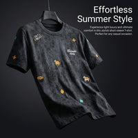 Embroidered Blend T-Shirt for, Short Sleeve Crew Neck Tee, Loose Fit Lightweight Casual Wear for Summer Daily
