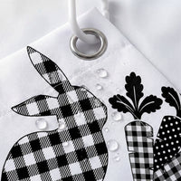 Happy Easter Shower Curtain, Cute Rabbit with Egg Decor Buffalo Plaid Design Fabric Shower Curtains for Homeowners, Adults, Bathtub, Black and White Cloth Fabric Bath Curtain