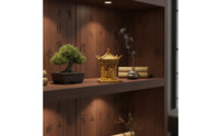 Tabletop Pagoda with Figure Gold-Toned Pavilion Ornament Compact Mini Pavilion for Collectors, Entryway