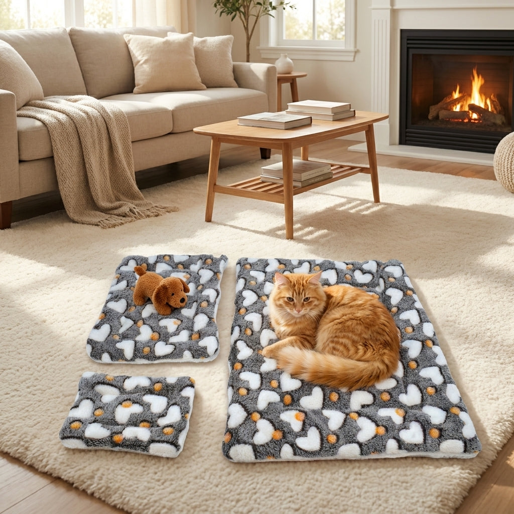 Small Animal Bed with Heart Pattern, Soft Flannel Hamster and Guinea Pig Bed, Warm Arctic Fleece Chinchilla Bed for Cage, 26x33cm Pet Mat