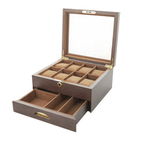 Padded Slots Two-Layer Watch Box Pull-out Drawer Lockable Watch Organizer Divided Sections Display Jewelry Box