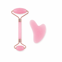 Facial Massage Roller and Gua Sha Two Piece Set, Stone for Skincare Routine, Debloat Tool with Windowed Gift Box for Women