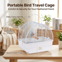 Bird Cage Travel Cage with Half Dome Shape, Portable Outdoor Cage for Small Birds, Parrot Carrier Bag with Pull Out Drawer and Single Perch