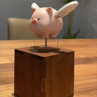 Wooden Carved Pig Figurine Desk Decor Stress Relief Gift