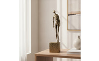 Human Figurine Cast Aluminum Standing Sculpture Minimalist Sculpture with Base for Simplifiers, Bookshelf, Entryway