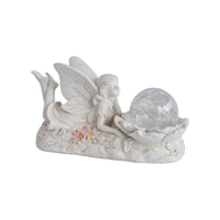 Fairy Statue with Globe Outdoor Fairy Garden Ornament Sun-Powered Garden Statue for Flower Bed, Pathway