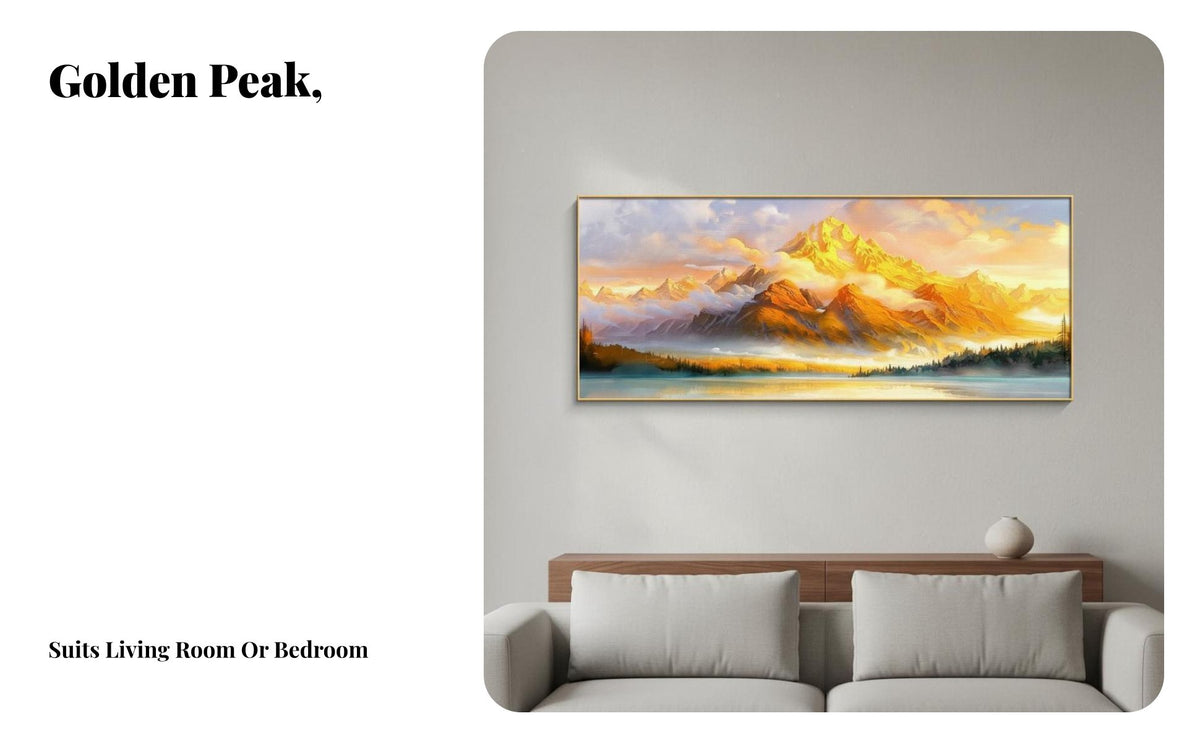 Golden Peak Scenery Painting Light Elegant Design Sunlit Mountain Wall Picture Crisp Printing Large Landscape Picture for Living Room