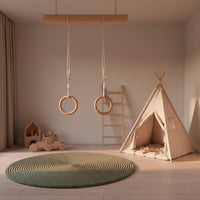 Adjustable Wooden Gymnastic Rings Secure Gym Rings with Rope Load-Bearing Heavy Duty for Backyard