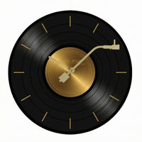 Vinyl Records Wall Clock Reinforced Glass Music Themed Wall Clock Gold-Tone Timepiece for Indoor