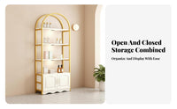 Multi-Functional 5-Tier Arched Bookshelf Freestanding Design Arched Etagere with Cabinet Space-Saving Display Rack Sturdy and Stable for Salon Owners, Office Workers, Retail Shop, Study Room, Small Areas, Bedroom