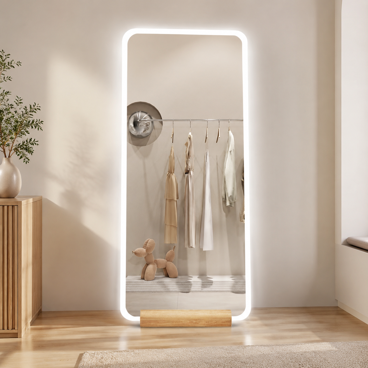 Full-length Mirror, Standing Mirror, Nordic Style, Wooden Frame, 80cm Width, Large Standing Mirror, For Fitting Rooms, Commercial Use