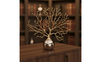 Coral Branch Sculpture with Spherical Base Reflective Metal Coral Statue with Mirror Sphere Abstract Decor for Entryway, Display Cabinet