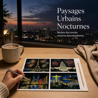 A4 Scratch Art Paper Set with Colorful Night View Designs for DIY Art and Stress Relief
