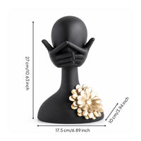 Resin Figurine with Flower Sculptural Bust Sculpture Painted Abstract Figure for Shelf