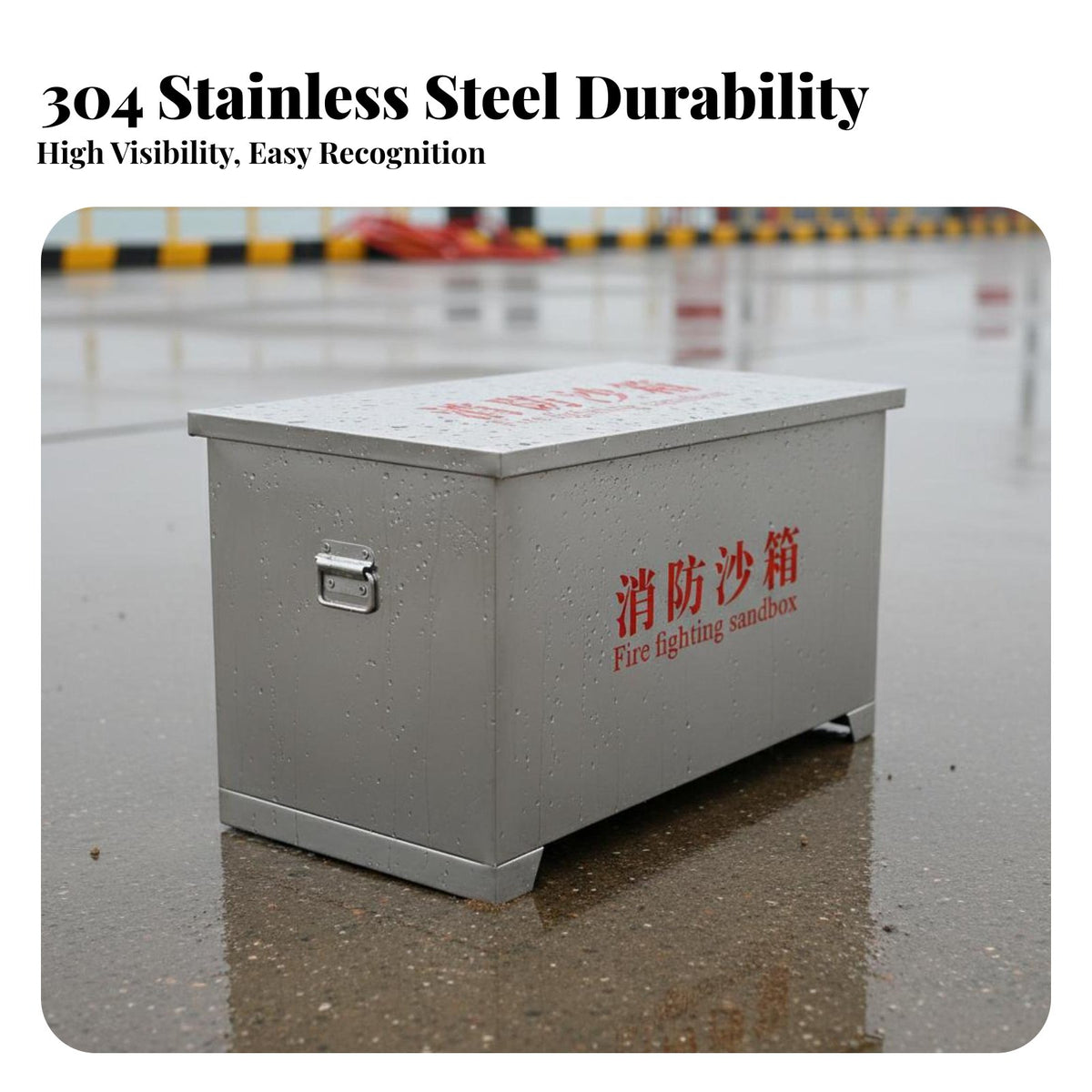 Rust-Proof Stainless Steel Sand Box Resistant Fire Fighting Sandbox Sturdy Fire Extinguishing Box No Paint Peeling for Firefighters, Industrial Workers, Commercial Personnel, Gas Station, Ship, Oil Rig, Factory