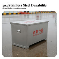 Rust-Proof Stainless Steel Sand Box Resistant Fire Fighting Sandbox Sturdy Fire Extinguishing Box No Paint Peeling for Firefighters, Industrial Workers, Commercial Personnel, Gas Station, Ship, Oil Rig, Factory