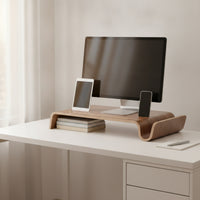 Wooden Screen Riser Ergonomic Screen Stand with Side Compartment Low-Profile Desktop Organizer for Students, Study Desk