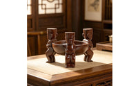 Glossy Finish Carved Figure Tray Dark Brown Sculptural Bowl Tray