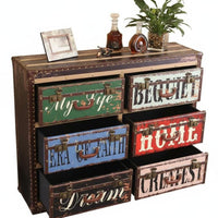 Vintage Design Multi-Drawer Patchwork Cabinet Distressed Finish Storage Furniture Hand-Painted Chest of Drawers Handmade for Homeowners, Interior Decorators, Office Workers, Bedroom, Entryway, Hallway, Living Room