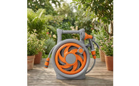 Portable Hose Reel with Spray Nozzle Compact Hose Storage Reel Handheld Organizer Convenient for Gardeners, Homeowners, Gardens, Car Washing, Patios