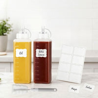 2 Pieces Graduated Condiment Press Bottle with Wide Mouth Clear Press Bottle with Nozzle Rectangular Container Refillable for Home Cooks, Grill Masters, Kitchen Organization, Barbecue, Meal Prep