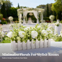 Wooden Planter Flower Decor Realistic Look No Watering Needed Faux Rose Centerpiece Wooden Picket Planter Decor for Tabletop Display