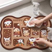 Cartoon Diatomaceous Earth Bath Mat Absorbent Non-Slip Quick Dry Floor Mat for Bathroom Shower Entryway