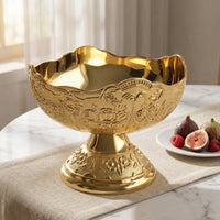 Pedestal Fruit Bowl Gold-Colored Bowl Embossed Serving Dish for Hosts, Centerpiece, Afternoon Tea, Pastry Presentation