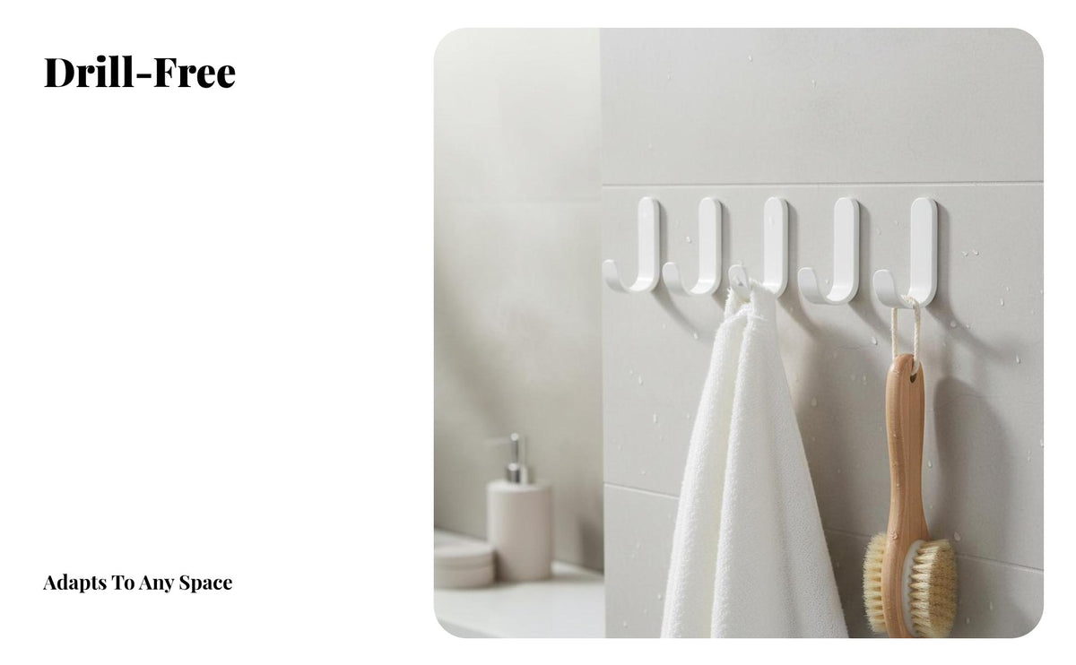 J-Shaped Hook Damage Drillless Wall Simple Installation Self Wall Hanger for Renters, Homeowners, Washroom, Kitchen, Entryway