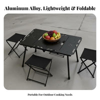 Foldable Collapsible Grill Table with Storage Lightweight Modular Cooking Station Quick Setup Camping Equipment Cooktop Compatible for Motorcycle Travelers, Outdoor Enthusiasts, Picnickers, Picnics, Barbecues, Beach
