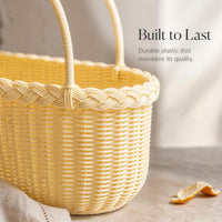 Hand-Woven Rattan Style Picnic Basket with Handle, Rectangular Fruit and Vegetable Storage Basket for Outdoor Use