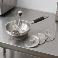 Perforated Food Mill with 3 Discs Silicone Grip Handheld Food Mill Long Metal Handle