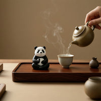 Resin Pandas Figurine Compact Desk Ornament Hand-Painted for Meditation Corner