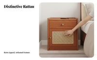 Rattan Weave Design Nightstand with Safe Multi-Functional Nightstand with Drawers space-saving Size Bedside Table Hidden Storage for Apartment Dwellers, homeowners Owners, Guest Room, Home Office