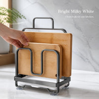 Countertop Pot Lid and Cutting Board Holder with Drain Rack