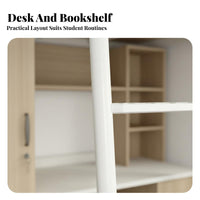 Study and Rest 2-in-1 Loft Bed Desk Combo Space-Saving Student Workstation Bed Safe Load-Bearing Dormitory Furniture Heightened Guardrail for Dorm Residents, Young Adults, Apartment, Apartments, Small Rooms, Bedroom
