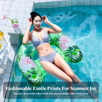 Leaf Print Inflatable Recliner Cooling Mesh Seat Water Lounger with Backrest Fast Inflation Inflatable Pool Chair for Adults, Men, Beach, Vacation
