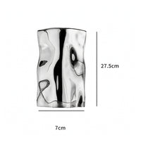Stainless Steel Vase Silver Wavy Cylindrical Vase Sculptural Stainless Steel Vases for Decorators