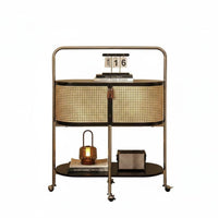 Multi-Functional dual-level Rattan Cart Multifunctional Storage Trolley With casters Side Table Space-Saving Design for Homeowners, Office Workers, Bedroom, Living Room, Small Spaces, Bathroom