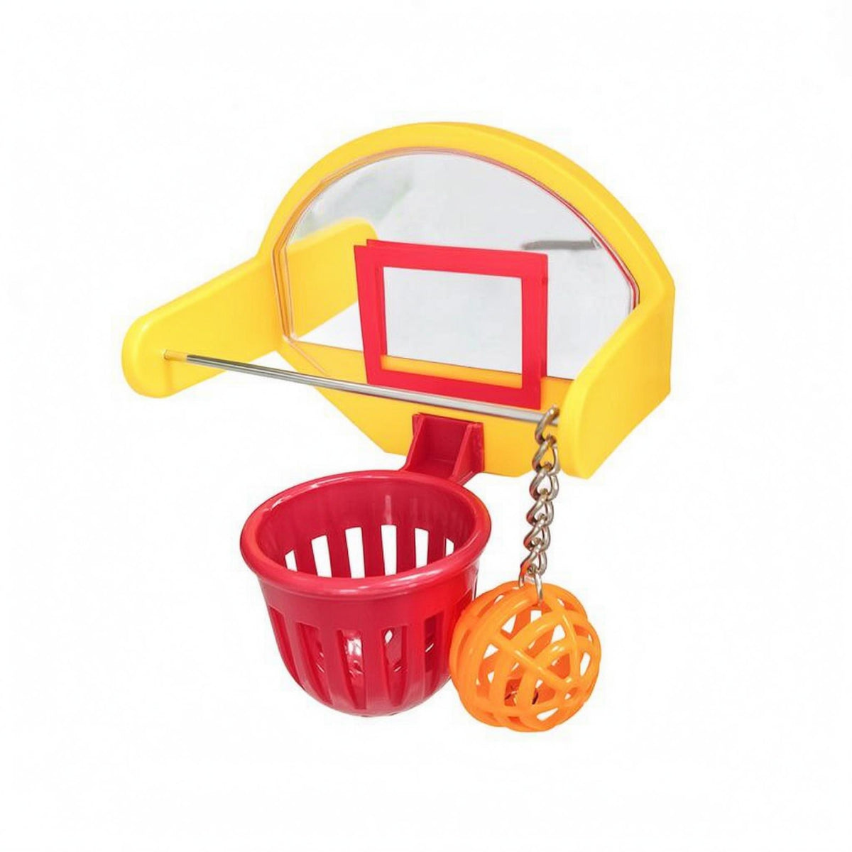 PVC Bird Enclosure Basketball Toy Perforated Ball Bird Basketball Toy Metal Support Bar Pet Accessory Mirrored