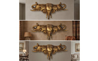Elephant Head Wall Plaque Antique Gilded Wall Plaque with Elephant Heads Golden for Art Collectors, Hallway