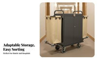 Hotel Textile Management Cart Lockable Doors Locking Housekeeping Trolley Dust-Resistant Lid Housekeeping Cart with Wheels for Janitors, Guest Rooms